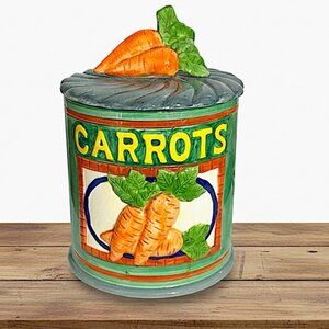 Vintage Large Canister Cookie Jar Carrot Jay Imports Green Ceramic 10 Cup 1996